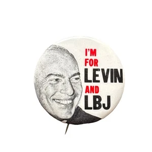 Seltener 1964 Lyndon Baines Johnson Coattail "I'm for Levin and LBJ" 1,5" Knopf - Bild 1 von 2