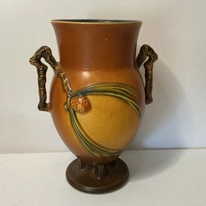 Vintage Roseville Pottery 10.5" Footed Vase Pinecone Brown 849-10 - Picture 1 of 16