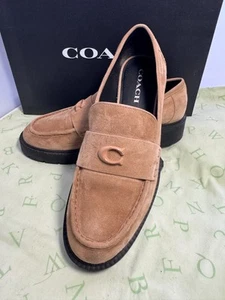 Women's Coach Leah Platform Lug Sole Loafers SUEDE PRE-LOVED - Picture 1 of 3