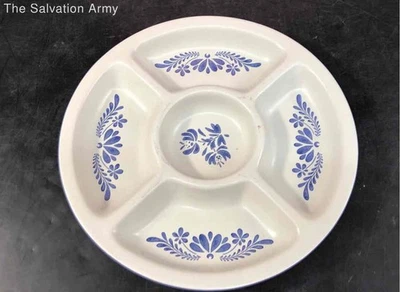 Vintage Pfaltzgraff Yorktowne White Blue 5 Compartments Serving Relish Tray - Image 1 of 4