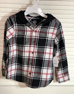 Camisa de franela con capucha Wonder Nation a cuadros talla 4/5 unisex nueva con etiquetas Foto 1 de 4