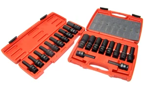 20 Pc 1/2" Dr  Socket  Universal Swivel Deep Impact CR Molybdenum SAE &  Metric - Picture 1 of 6