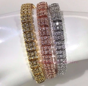 Tennis Bracelet Rose Gold White Yellow Plated Brass Lab Diamond Silver Tone - Picture 1 of 12