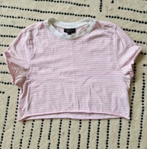 Topshop Petite Size 6 Pink White Stripe Crop Top T Shirt Pastel Candy - Picture 1 of 2