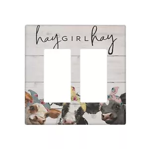 Rustic Farmhouse Cow 2 Gang Double Rocker Decorative Light Switch Cover Elect... - Picture 1 of 7