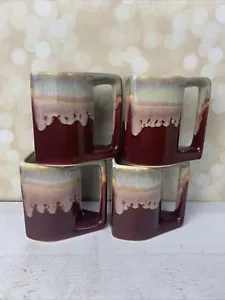 Vintage Padilla Drip Glaze Stacking Stoneware 4 Large Coffee Tea Mug Signed - Picture 1 of 12