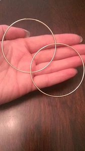 2.5" LARGE 10K YELLOW GOLD ROUND ENDLESS HOOP EARRINGS  POLISHED HOOPS (1x65mm) - Picture 1 of 7