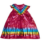 Cotton T-Shirt Dress With Pockets- Handmade Tie-dye-Rainbow Reds- EUC- Medium