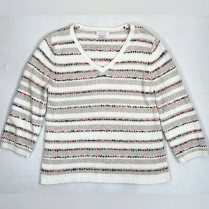 CHRISTOPHER & BANKS Women's V-Neck Striped Sweater Knit Grandma Core Size Small - Picture 1 of 10