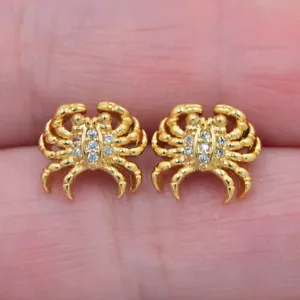 18K Yellow Gold Filled Clear Topaz Sparkling Crab Fashion Stud Earrings Jewelry - Picture 1 of 2