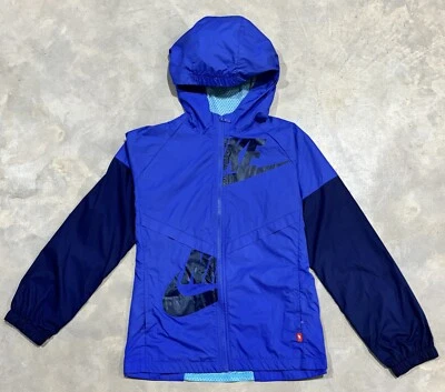 Nike Spellout Full Zip 2 Pocket Lightweight Hoodie Boys XL Blue Stretch Vented - Image 1 of 4