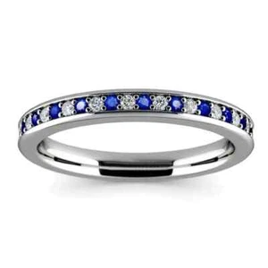 0.65 Ct Round Natural Sapphire Diamond Ring 14K Solid White Gold Size 7 8 6 5 - Picture 1 of 7