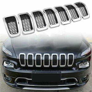 7PC For 2014-2018 Jeep Cherokee Chrome Mesh Grill Grille Insert Trim Ring Cover - Picture 1 of 9
