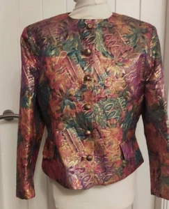 Vintage Collage By Simon Ellis Colourful Satin Jacket - UK 16 - Picture 1 of 10