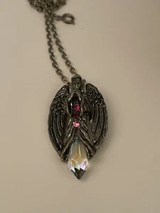 Vintage Pewter Angel Pendant w/ChainAurora Borealis Crystal Comstock Creations - Picture 1 of 7