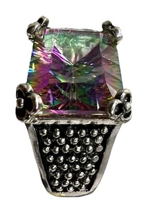 Mystic Topaz Rectangle Silver Tone Ring Sz 7 Fantasy Mystical 20 mm x 14 mm - Picture 1 of 6