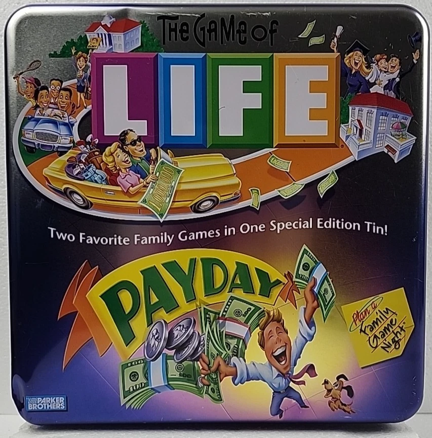 Nuevo combo de colección 2002 Parker Brothers The Game of Life & Payday Collector's Tin Foto 1 de 4