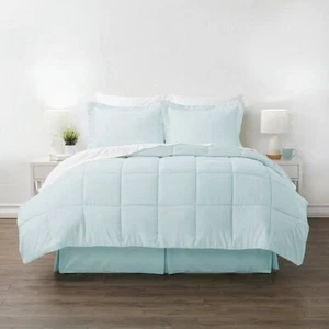 Twin Size Microfiber 6-Piece Reversible Bed-in-a-Bag Comforter Set in Aqua Blue - Picture 1 of 3