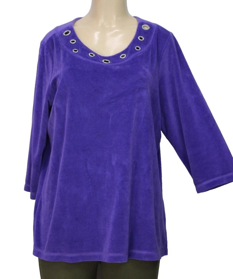 Quacker Factory Women's Sweater 3/4 Sleeve Velvet Purple Size L - Image 1 of 4