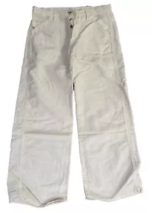 $298 Diesel Men Linen Cotton Carpenter Stretch Bootcut Wide Leg Pant White 30/29 - Picture 1 of 5