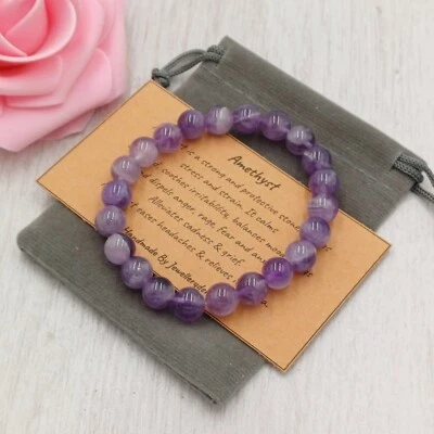 DREAM AMETHYST Bracelet Stretch Fit Handmade Gift Bag Card Gemstone 4/6/8mm - Image 1 of 4