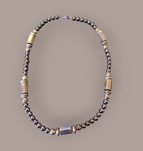 Vintage Heavy 925 Sterling Silver Hematite Navajo Pearl 17.75" Long Necklace - Picture 1 of 5