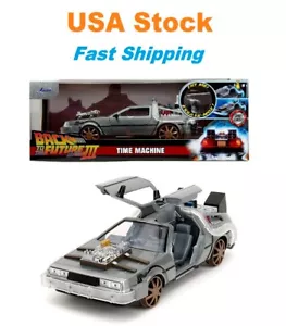 Back to the Future 3 DeLorean Time Machine w lights Train Wheel Jada 8.25'' 1:24 - Picture 1 of 20