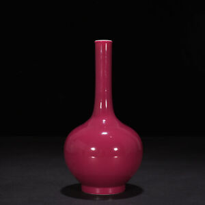 9“ China ancient Qing Qianlong Rouge Red glaze Long neck bottle