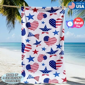 America Flag Large Beach Towel Oversize Soft Microfiber Bath Towels 30x60 35x70 - Picture 1 of 12