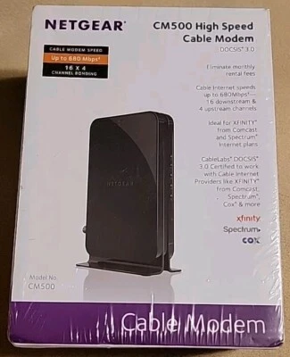NEW NETGEAR CM500 High Speed Cable Modem (CM500100NAS) 680 Mbps - Black SEALED - Image 1 of 4