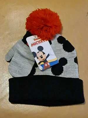 Disney Mickey Mouse Conjunto de Sombrero y Mitón Rojo Negro Gris Niños Pequeños TOTALMENTE NUEVO Foto 1 de 4