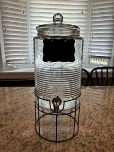 Clear Covina Glass Drink Dispenser with Spigot and Stand, 1.9 Gal + Chalkboard - Picture 1 of 10