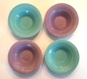 4er Set Bordallo Pinheiro Korbgeflecht Schalen Lila & Türkis Blau Pastell - Bild 1 von 7