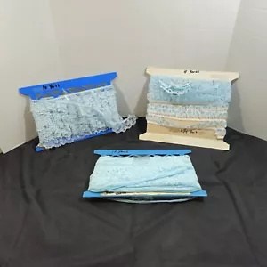 Scalloped Stretch Lingerie Sowing Lace Blue Floral Trim Roll Appx 35 Yds - Picture 1 of 14
