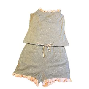 Pigiama donna Chicme pizzo orlo maglia canotta e pantaloncini set grigio rosa fiocchi con volant - Foto 1 di 9