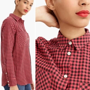 NUEVO CON ETIQUETAS J. CREW Mujer Talla 00 Rojo Negro Calce Clásico Niño Camisa Cuadros Camisa - Imagen 1 de 5