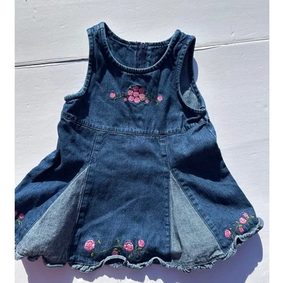 Vestido vaquero vintage Y2K descolorido gloria 18 meses bordado flores jersey Foto 1 de 4