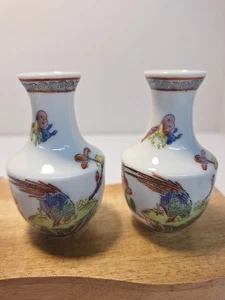 Set Of 2 Minture Chinese Famille Verte Handpainted Vases. Peacocks, Flowers And - Picture 1 of 8