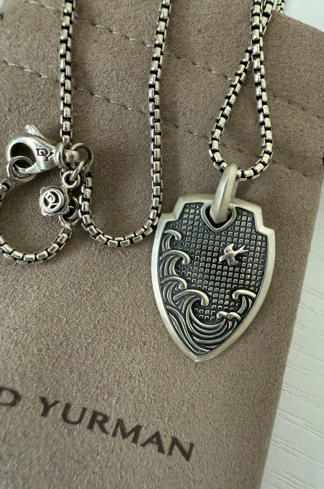 David Yurman серебро 925 пробы волны щит подвеска и коробка цепочка 20» дюймов - Изображение 1 из 4