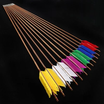 Archery Traditional Bamboo Arrows 4 Feather Flu-Flu Bow Hunting Arrows Target - Image 1 of 4