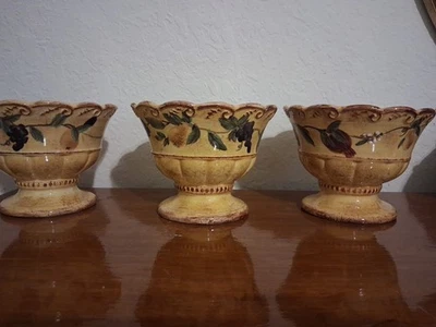 Vtg Raymond Waites Pompeii Pattern Ceramic Fruit Dessert Serving Bowls Set Of 3 - Изображение 1 из 4