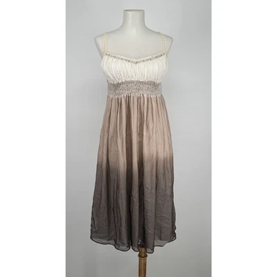 Vestido Antonio Milani Y2K Talla 4 Crema Ombré Sweetheart Babydoll Seda Campesino Foto 1 de 4