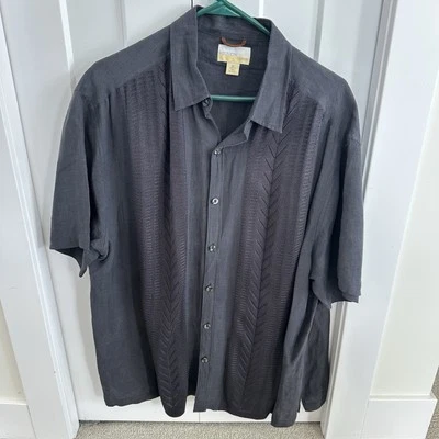 REUNION RESORT Knit Switch Silk Linen Short Sleeve Shirt Black Size XL - Image 1 of 4