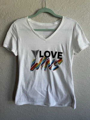 Fanatics Golden State Valkyries Women’s S V-Neck White Love Wins T-Shirt (New) - Image 1 of 4