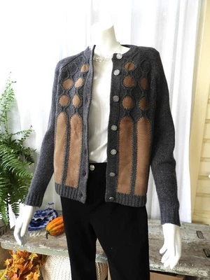 Vtg 1970's Mister Leonard Grey Wool Suede Patches Cardigan by Len Wasser sz S/M - Image 1 of 4