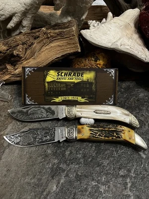 Conjunto de facas Schrade fecho/buldogue com moedas e caixas - Imagem 1 de 4