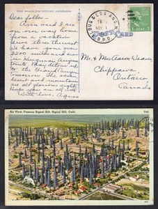 USA 1941 ALBUQ & LOS ANG WD RPO on Signal Hill Ca Linen Postcard. Oil Fields - Picture 1 of 3