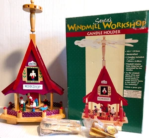Vintage Wood Windmill Carousel Santas Workshop Elves Candle Holder 15" - New - Picture 1 of 6
