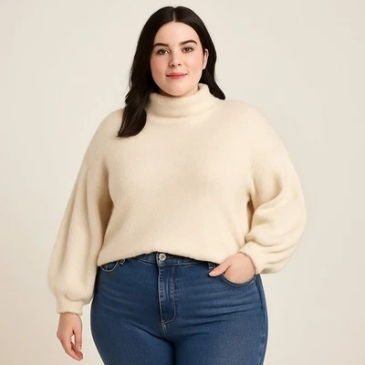 Suéter Sanctuary Para Mujer 1X Crema Cuello Simulado Recortado Difuso Manga Globo Nuevo con Etiquetas Foto 1 de 4