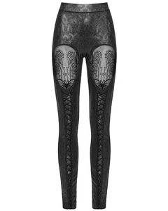 Punk Rave Daily Life Womens Embossed Gothic Damask Butterfly Leggings Black - Picture 1 of 13